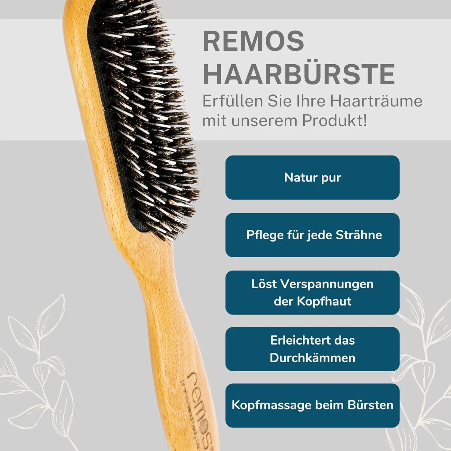 Буковая расческа remos со 100% щетиной кабана Remos Professional Body Care — фото 3