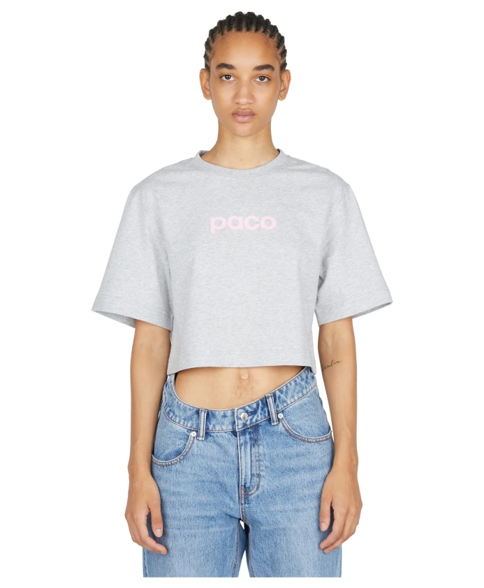 

Укороченная футболка с логотипом Rabanne, серый