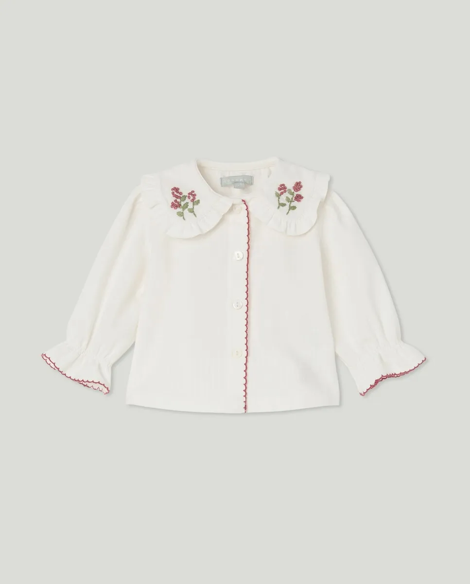 

Блузка с длинными рукавами, крупным воротником, вышитым вручную, и бантом для малыша Coconut El Corte Inglés, белый