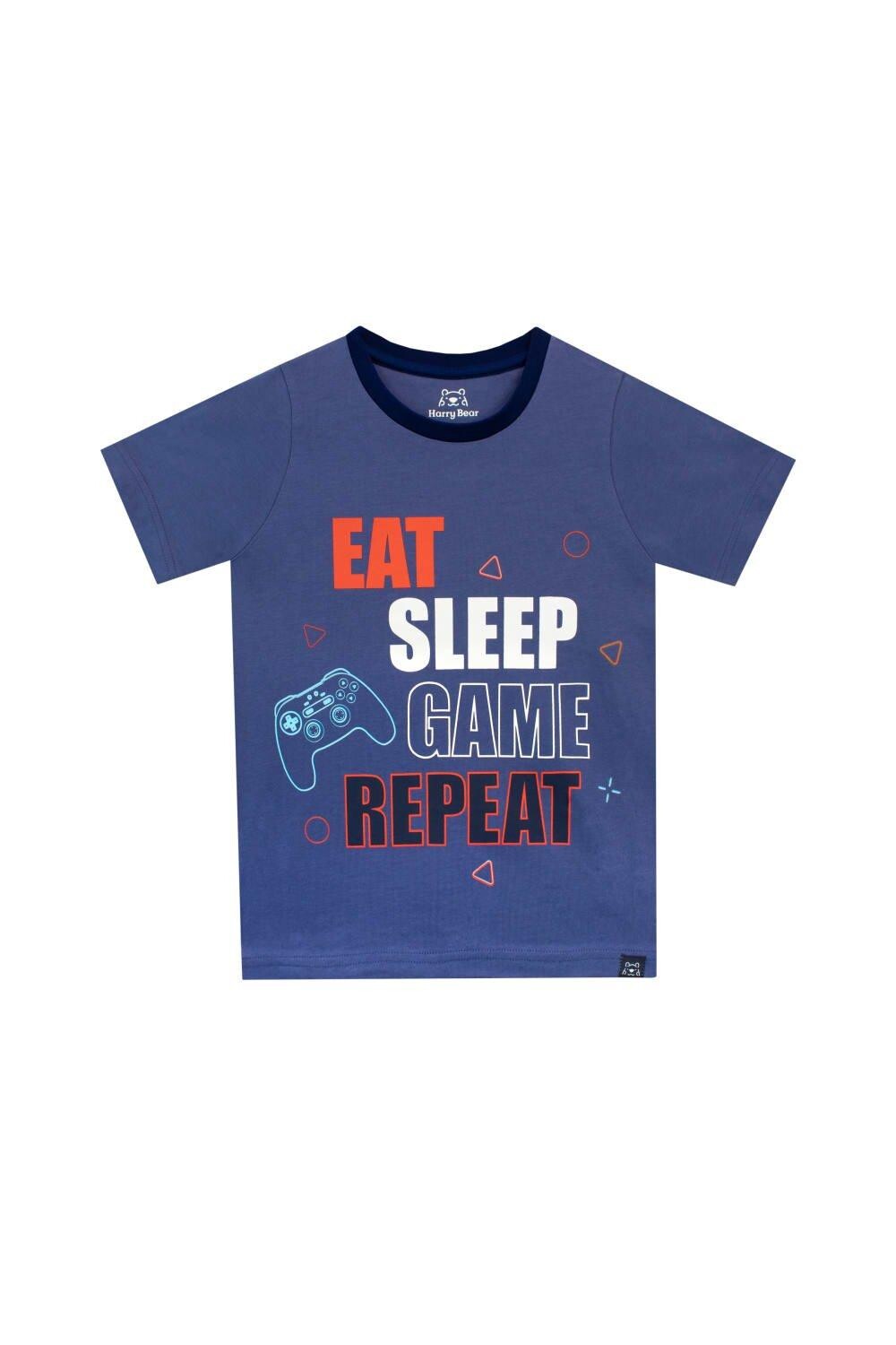 

Игровая футболка Eat Sleep с повторением Harry Bear, синий
