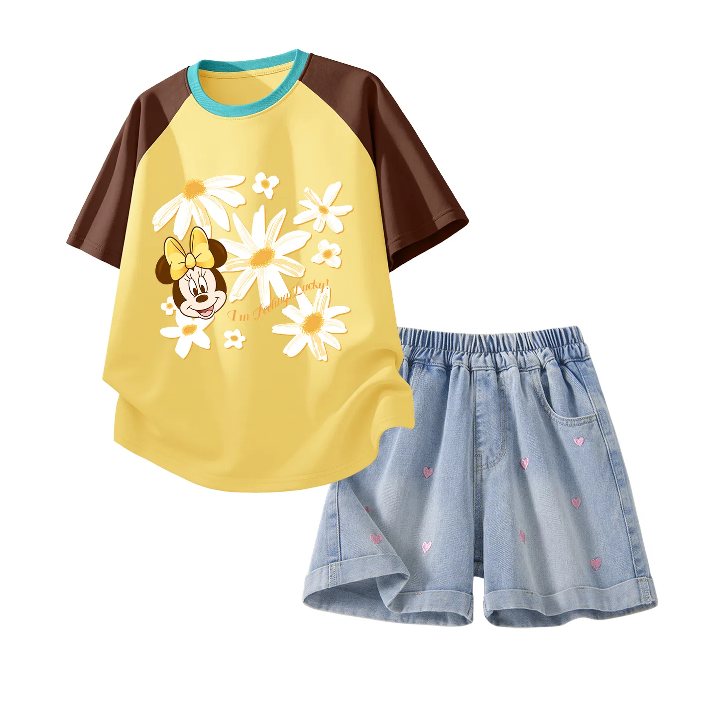 Детский спортивный костюм 2 предмета Disney Di Fan Sheng Flower Brown+Solid Color Denim Blue