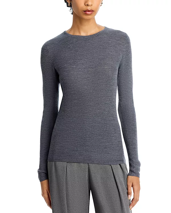 

Вязаный свитер в рубчик с длинными рукавами в полоску Majestic Filatures, серый