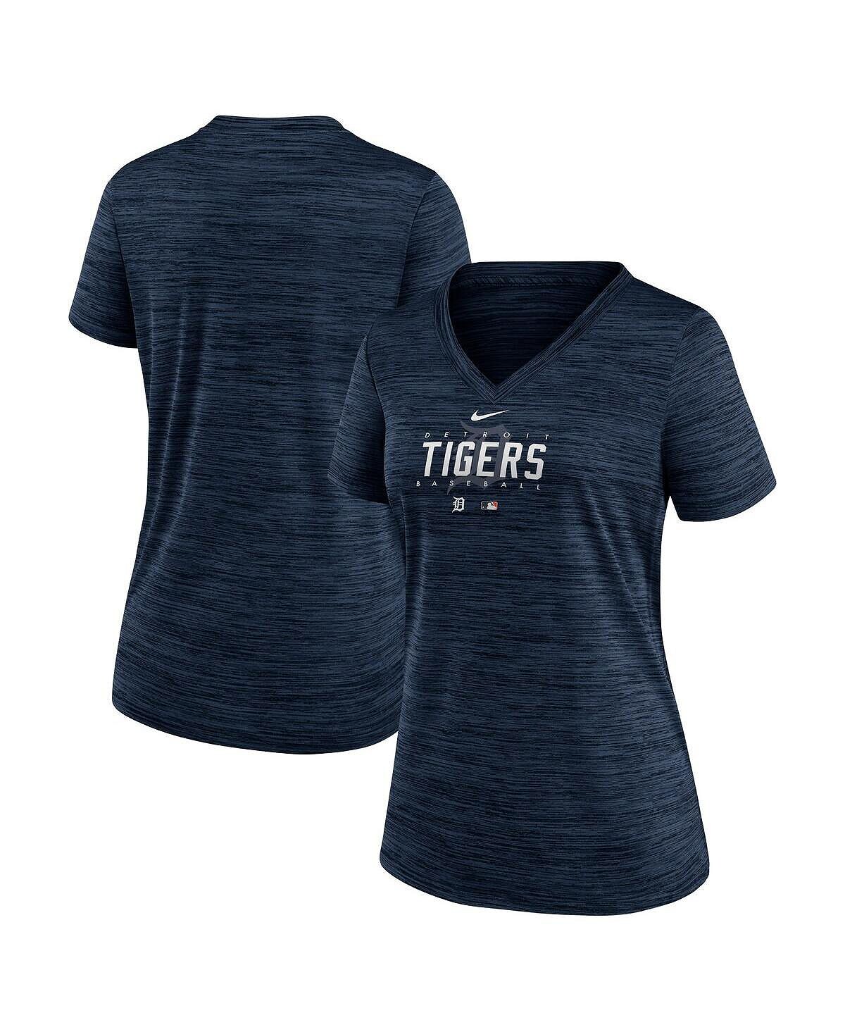 

Женская темно-синяя футболка с v-образным вырезом Detroit Tigers Authentic Collection Velocity Practice Performance Nike, темно-синий