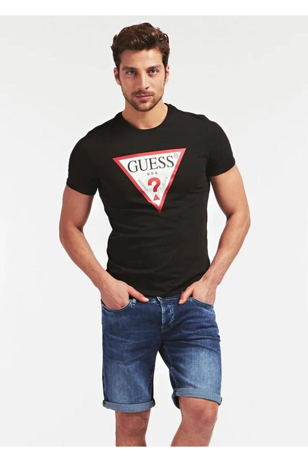 

Мужская футболка узкого кроя с логотипом Tri Guess, черный