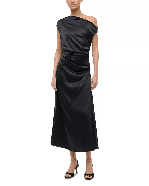 

Платье Phare из смесовой шелковой ткани на одно плечо Staud, черный