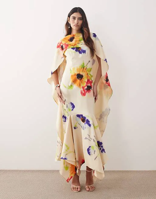 

Платье макси с шарфом и квадратным подолом ARRANGE с размытым цветочным принтом