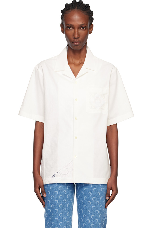 

Marine Serre Рубашка для боулинга Off-White из переработанного бытового льна с короткими рукавами