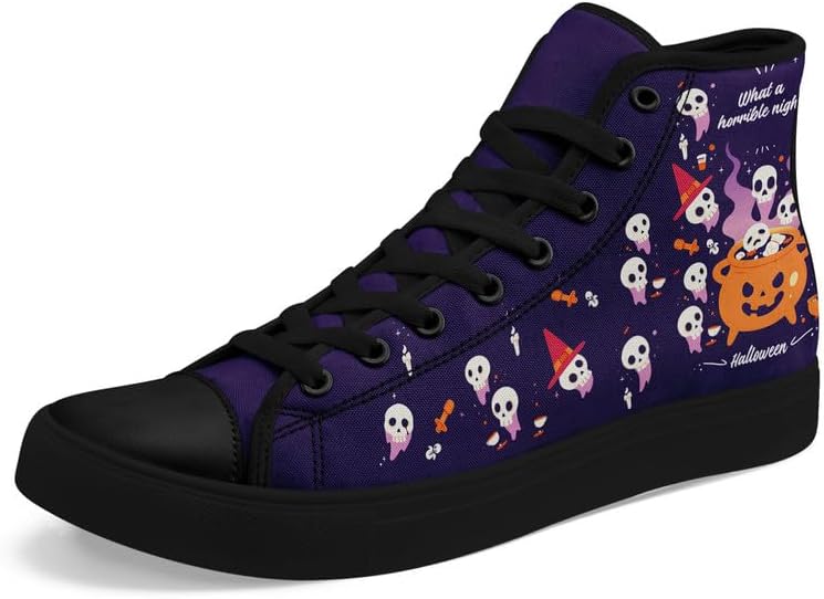 

Высокие кеды AWSOLE Halloween с рисунком тыквы из канвы для мужчин и женщин, модная праздничная обувь унисекс с плоской подошвой, привидение, череп, стильная обувь, белый/черный/оранжевый/фиолетовый