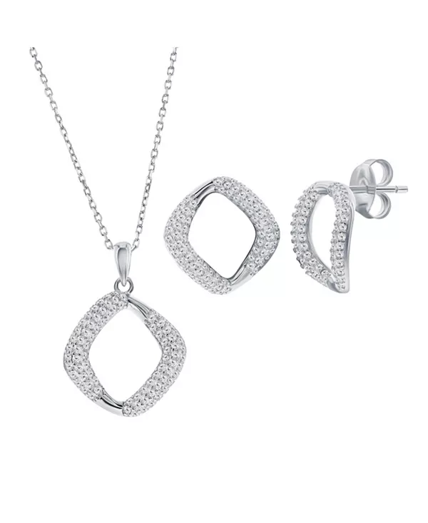 

Комплект из колье и серег из стерлингового серебра с квадратными фианитами Simona, silver