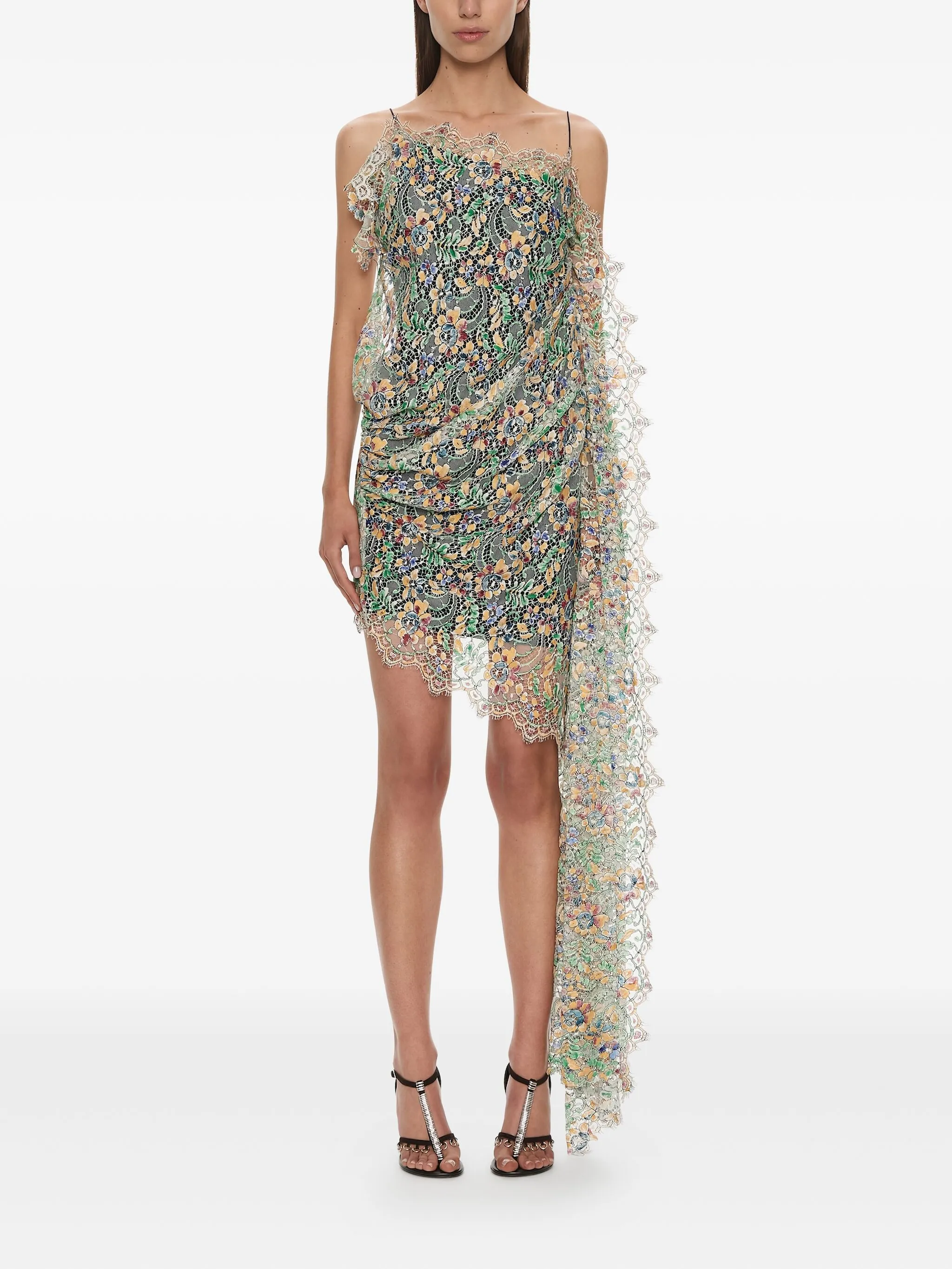 

Кружевное платье мини с драпировкой Christopher Esber, зеленый