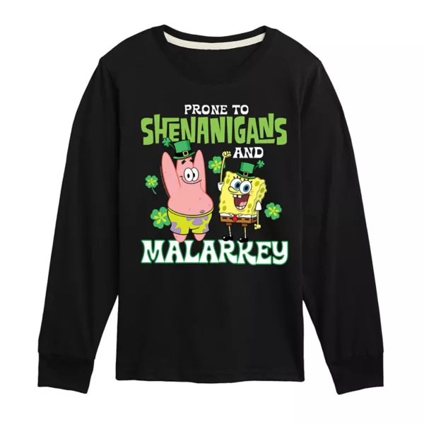 

Мальчики 8-20 футболка с длинным рукавом SpongeBob Shenanigans & Malarkey с принтом Nickelodeon, черный