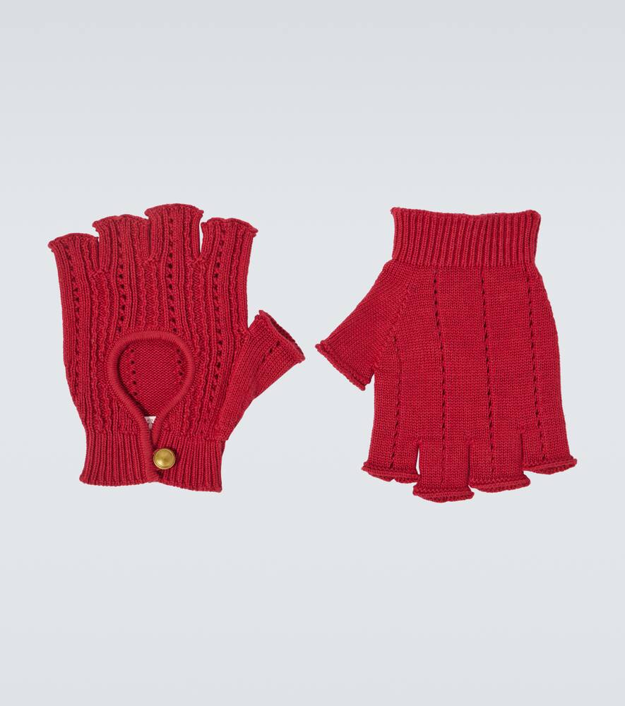 

Вязаные перчатки без пальцев из ребристой хлопковой ткани Valentino Garavani, Rosso
