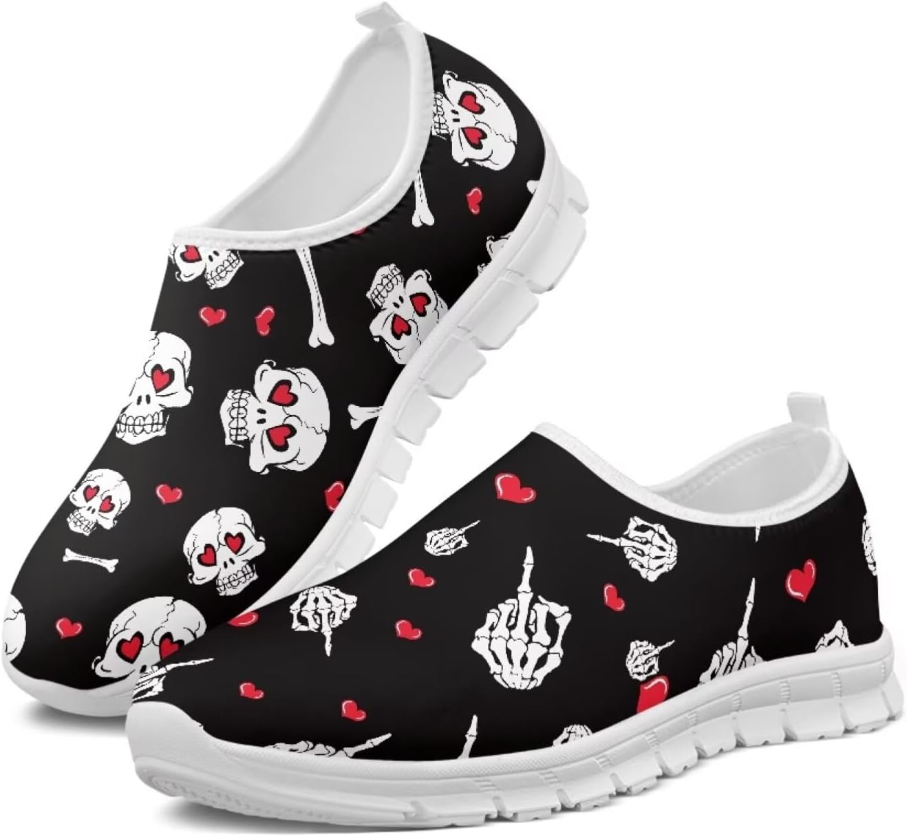 

Мужские слипоны Twousenru, удобные лоферы, легкие повседневные широкие кроссовки из ткани для прогулок и путешествий, Gothic Skulls