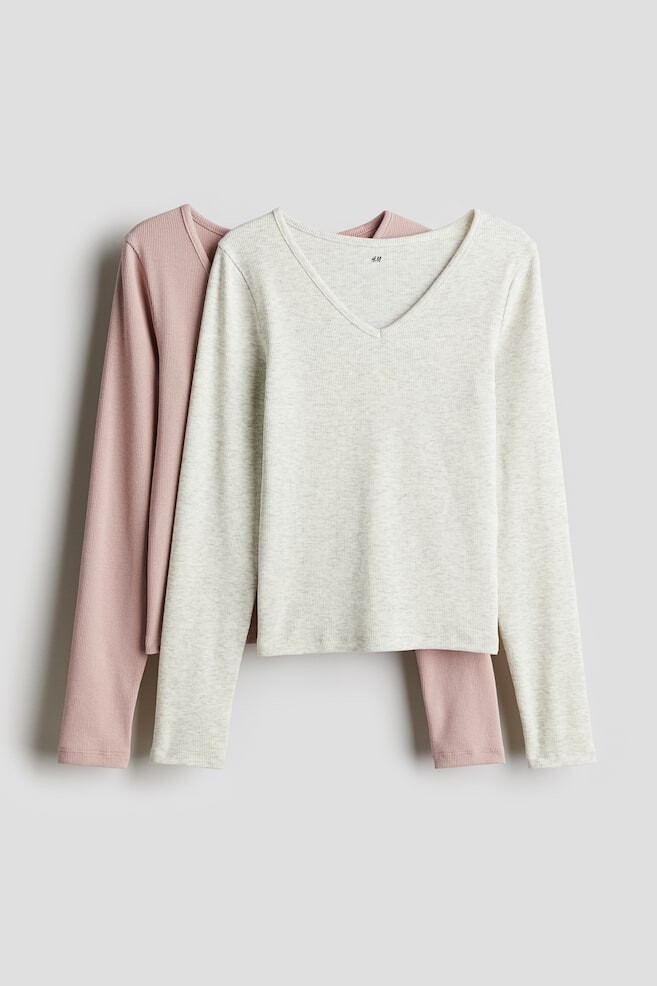 

2 пары рубашек с длинными рукавами в рубчик H&M, розовый
