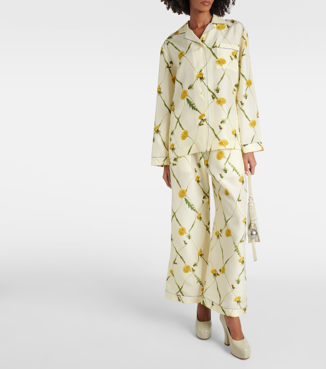 Пижамная рубашка Burberry из шелкового поплина с цветочным принтом Sherbert Ip Pattern — фото 2