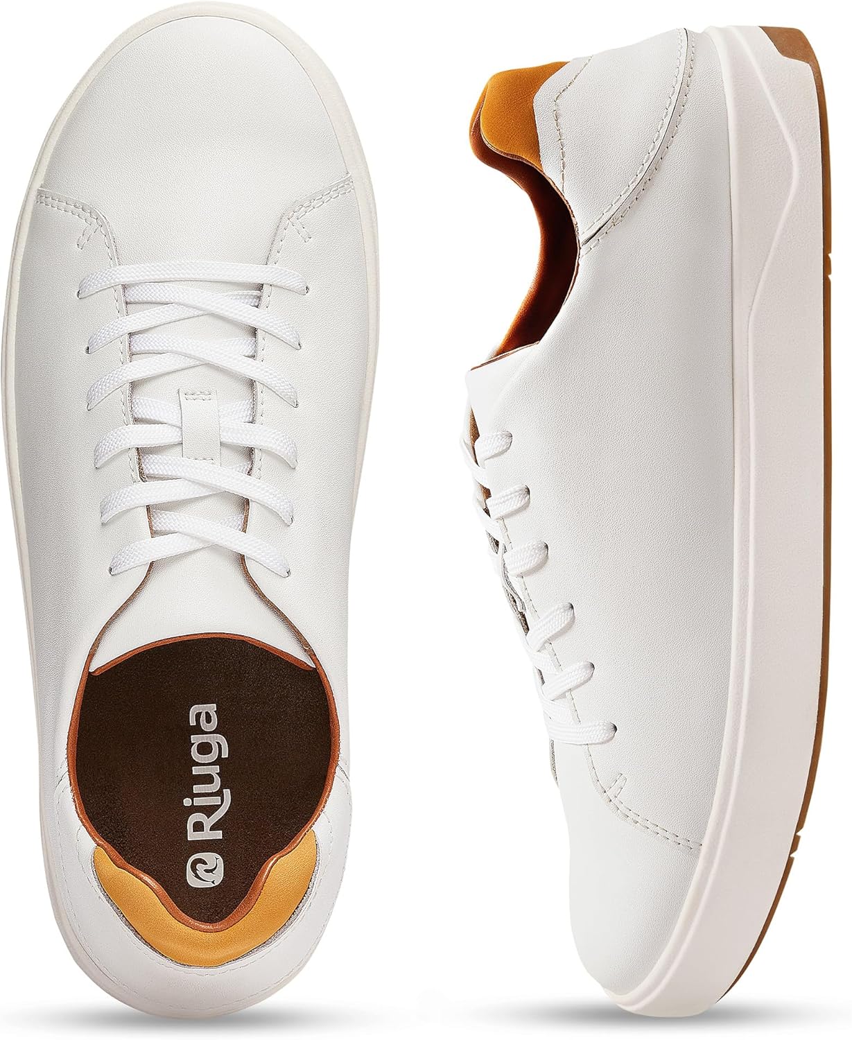 

Мужские модные кожаные кроссовки - ортопедическая повседневная обувь с поддержкой свода стопы и складным каблуком, резиновая подошва для любой погоды, удобная обувь для прогулок для мужчин Riuga, белый