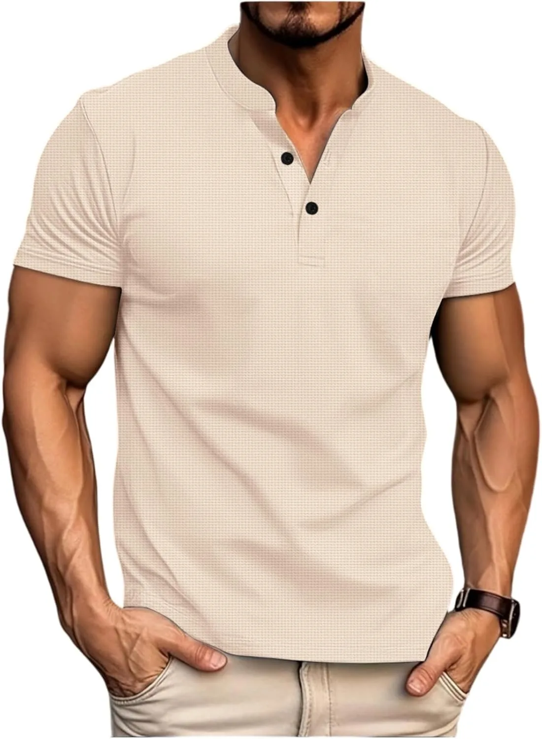 

Мужская спортивная футболка хенли с коротким рукавом, легкая и дышащая, Regular Fit RALUEMID