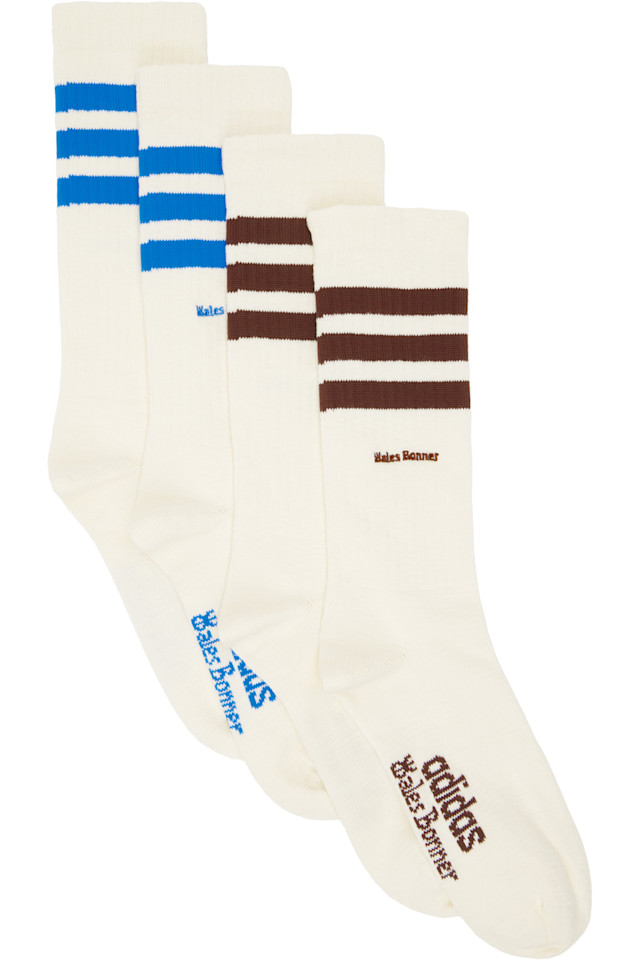 

Две пары бежевых носков adidas originals edition stripe Wales Bonner, мультиколор