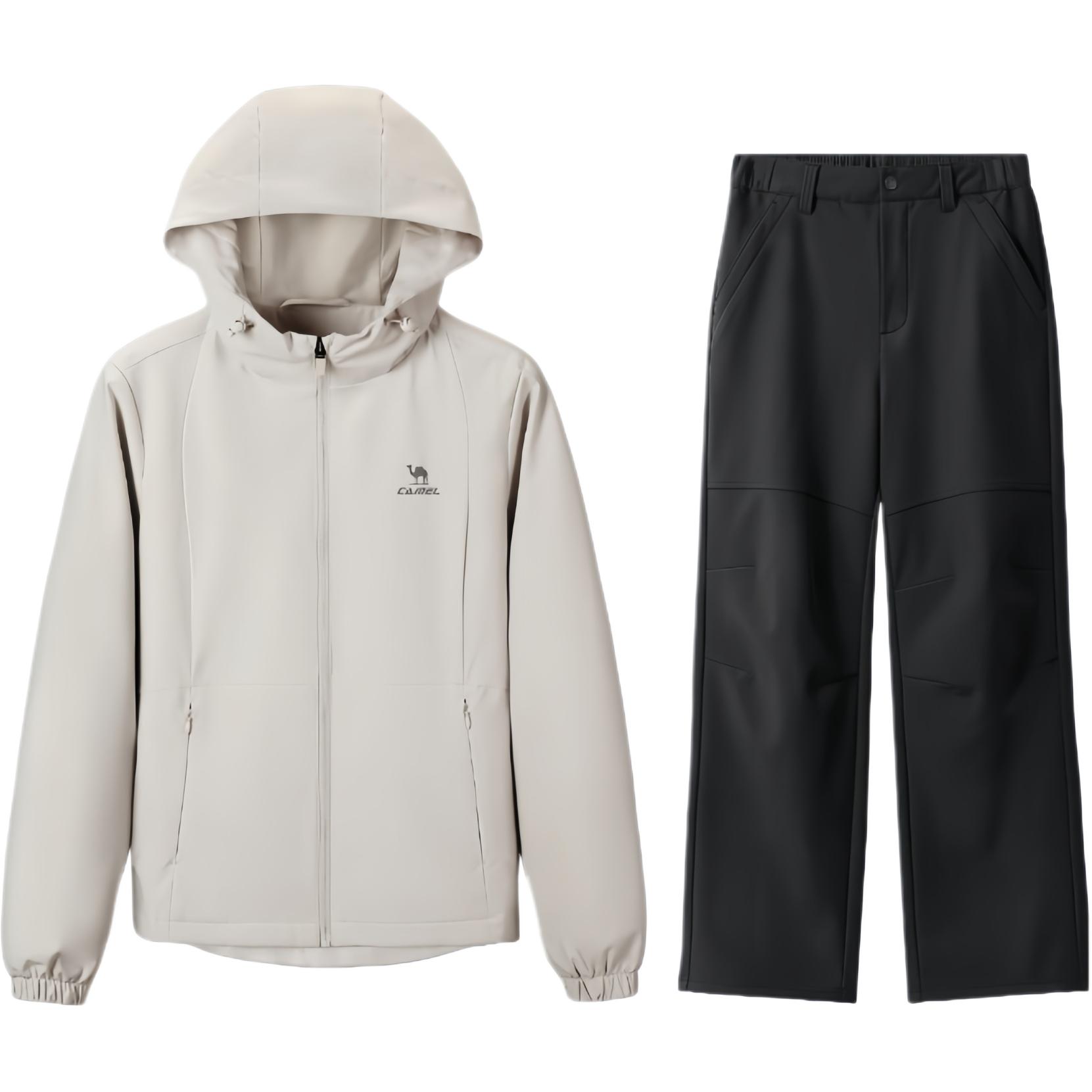 

Кэжуал-костюм женский с капюшоном, утепленный и на флисе CAMEL, set (oak серый top+phantom черный pants)