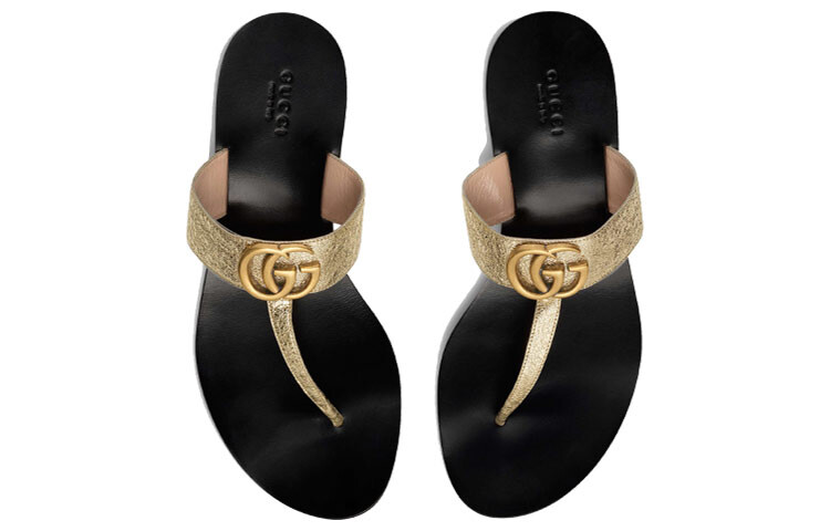 Шлепанцы женские Gucci, черный / золотой — фото 4