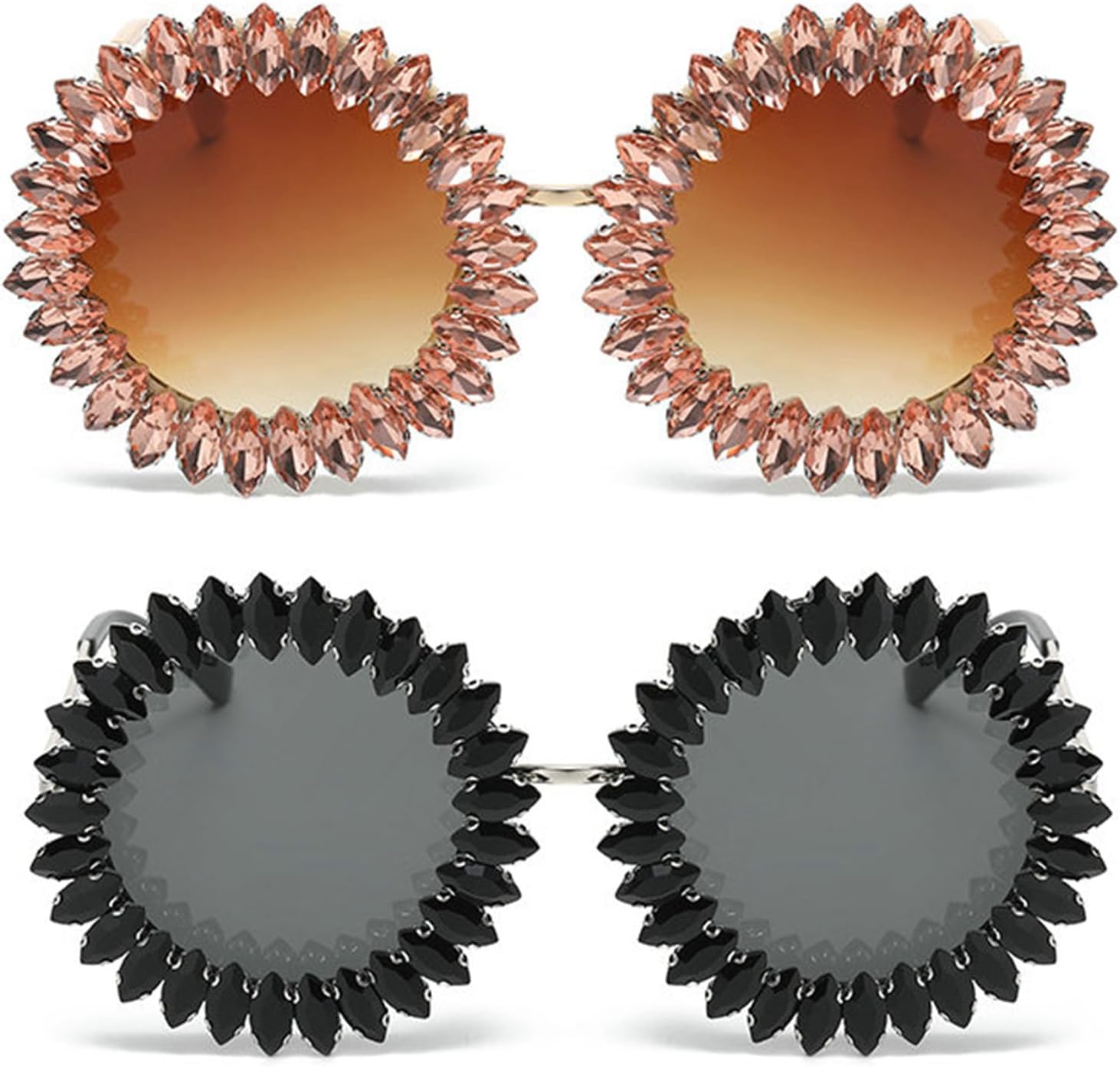 

Солнцезащитные очки Willochra Diamond круглые для женщин, защита от ультрафиолета UV400, крупные очки с блестящими стразами, ретро-очки с кристаллами, 2pcs-black&brown