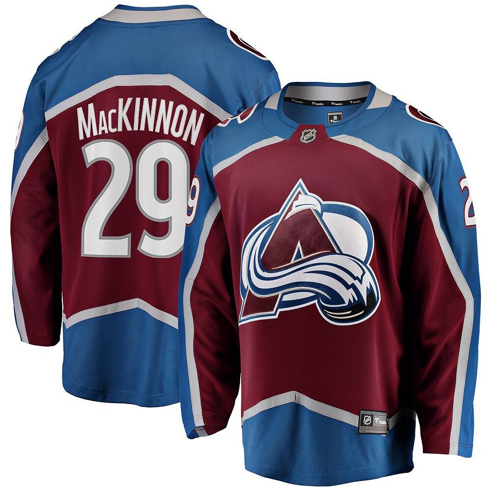

Мужская футболка Fanatics Branded Nathan MacKinnon Burgundy Colorado Avalanche Breakaway Player, цвет Ava Med Re
