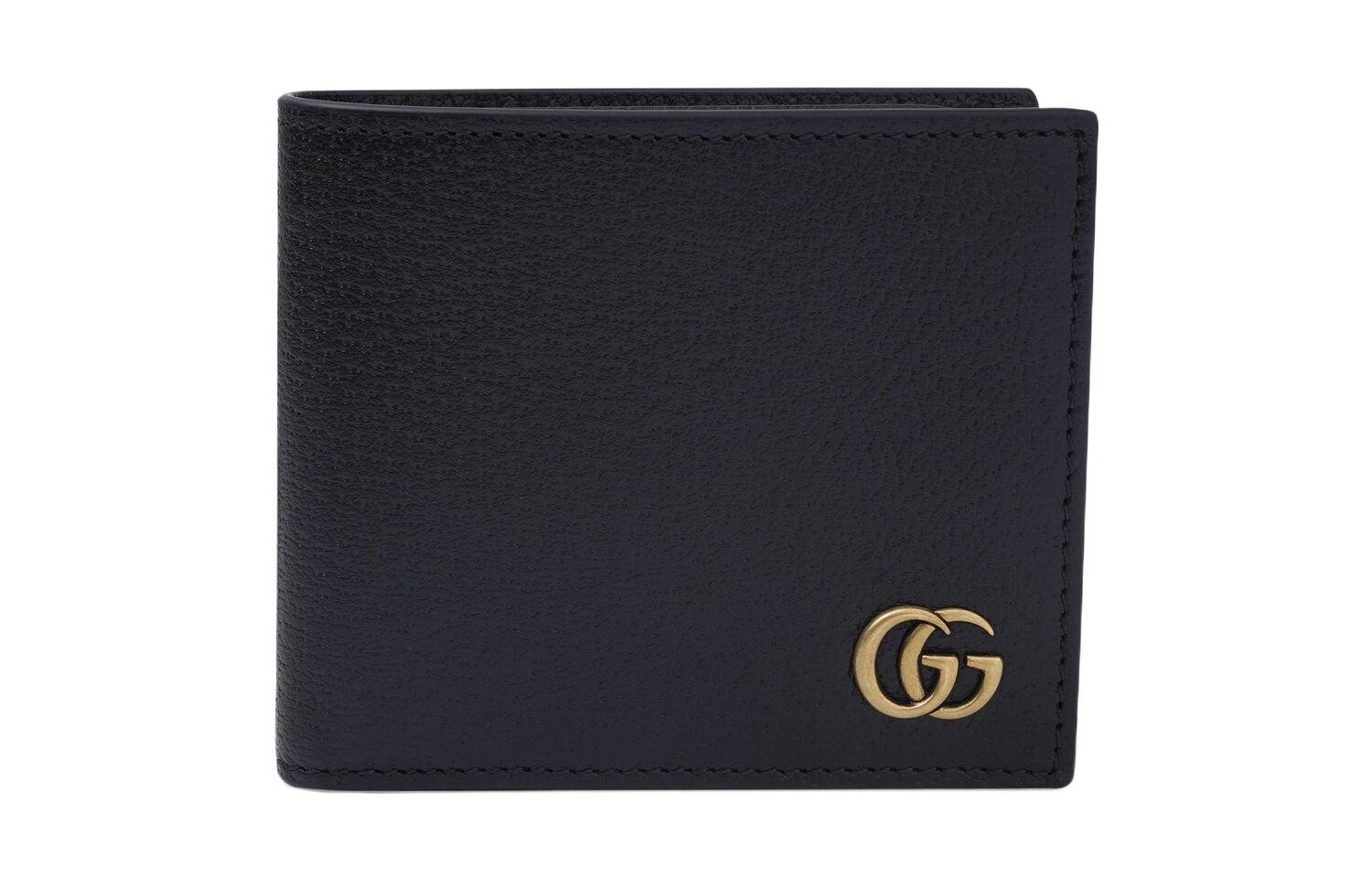 

Чёрный кожаный большой бифолд кошелёк GG Marmont GUCCI