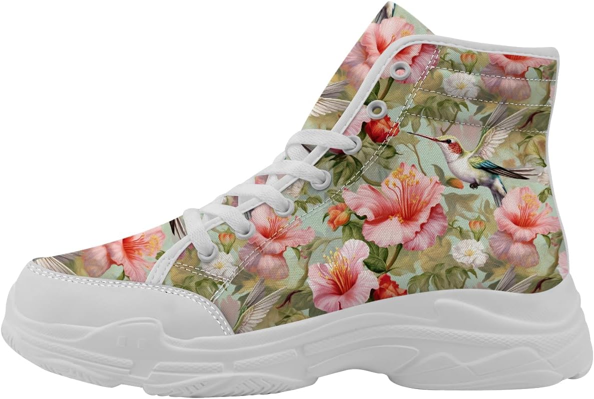 

Женские высокие кеды с цветочным колибри, кружевные кроссовки на платформе из холста, подарок для мамы или жены Generic, зеленый/розовый