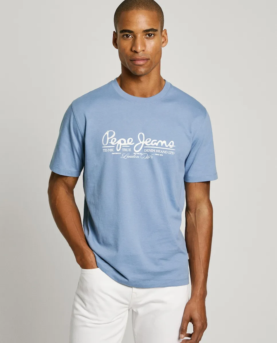 

Мужская футболка с коротким рукавом и напечатанным логотипом Pepe Jeans, синий