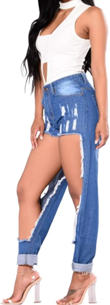 

Женские джинсы Plus Size Boyfriend с сильным эффектом потертости RINZON