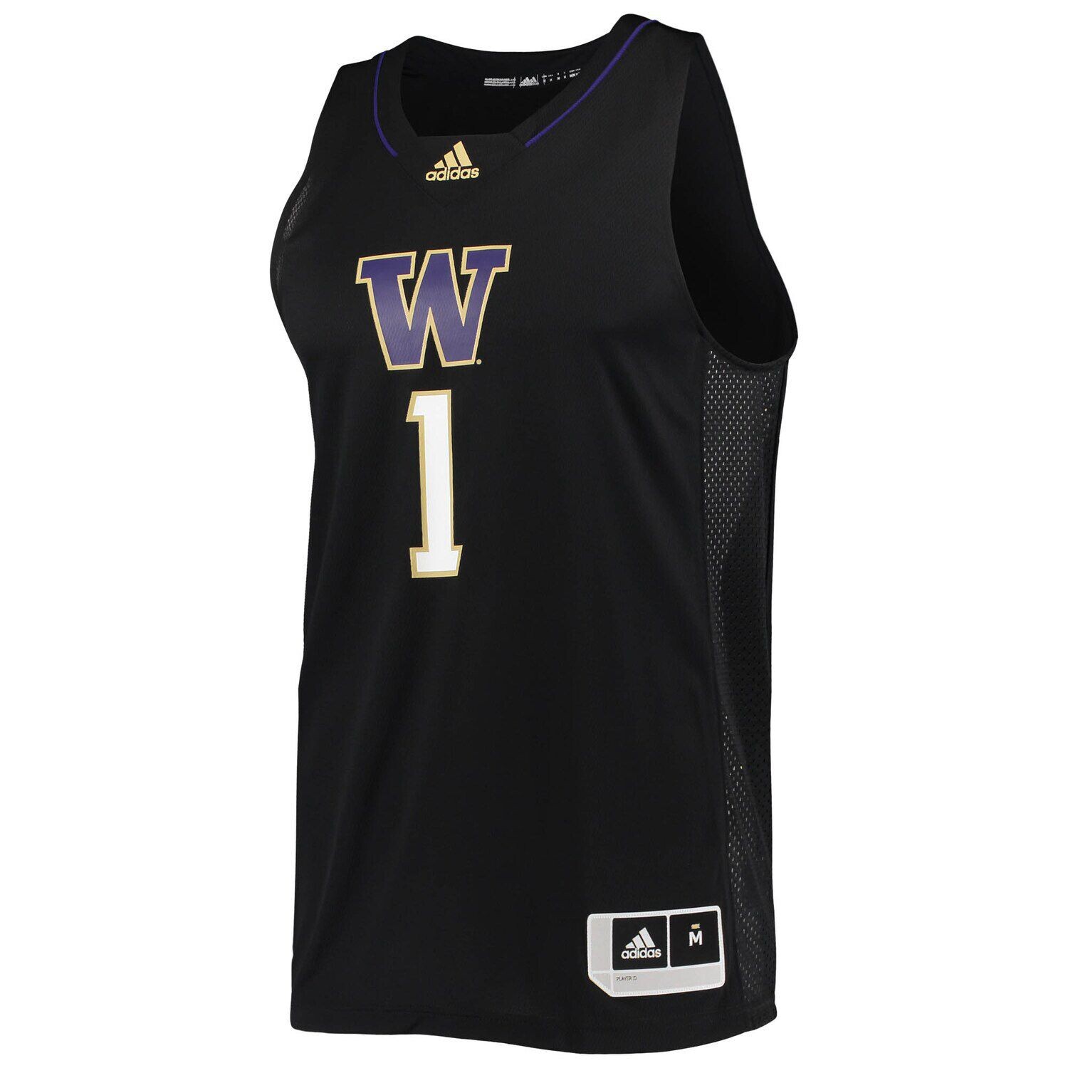 Мужская черная баскетбольная майка #1 Washington Huskies Swingman adidas — фото 2