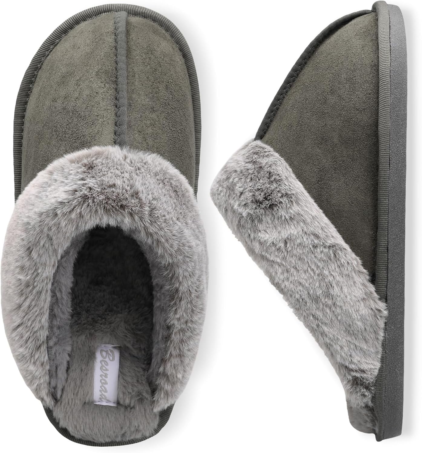 

Мужские тапочки Besroad с эффектом памяти, теплые пушистые домашние шлепанцы для спальни, для дома и улицы, темно-серый