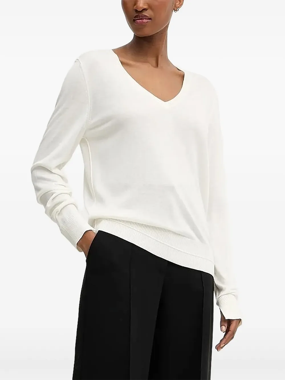 

Свитер с V-образным вырезом и застежкой-молнией BOSS, белый