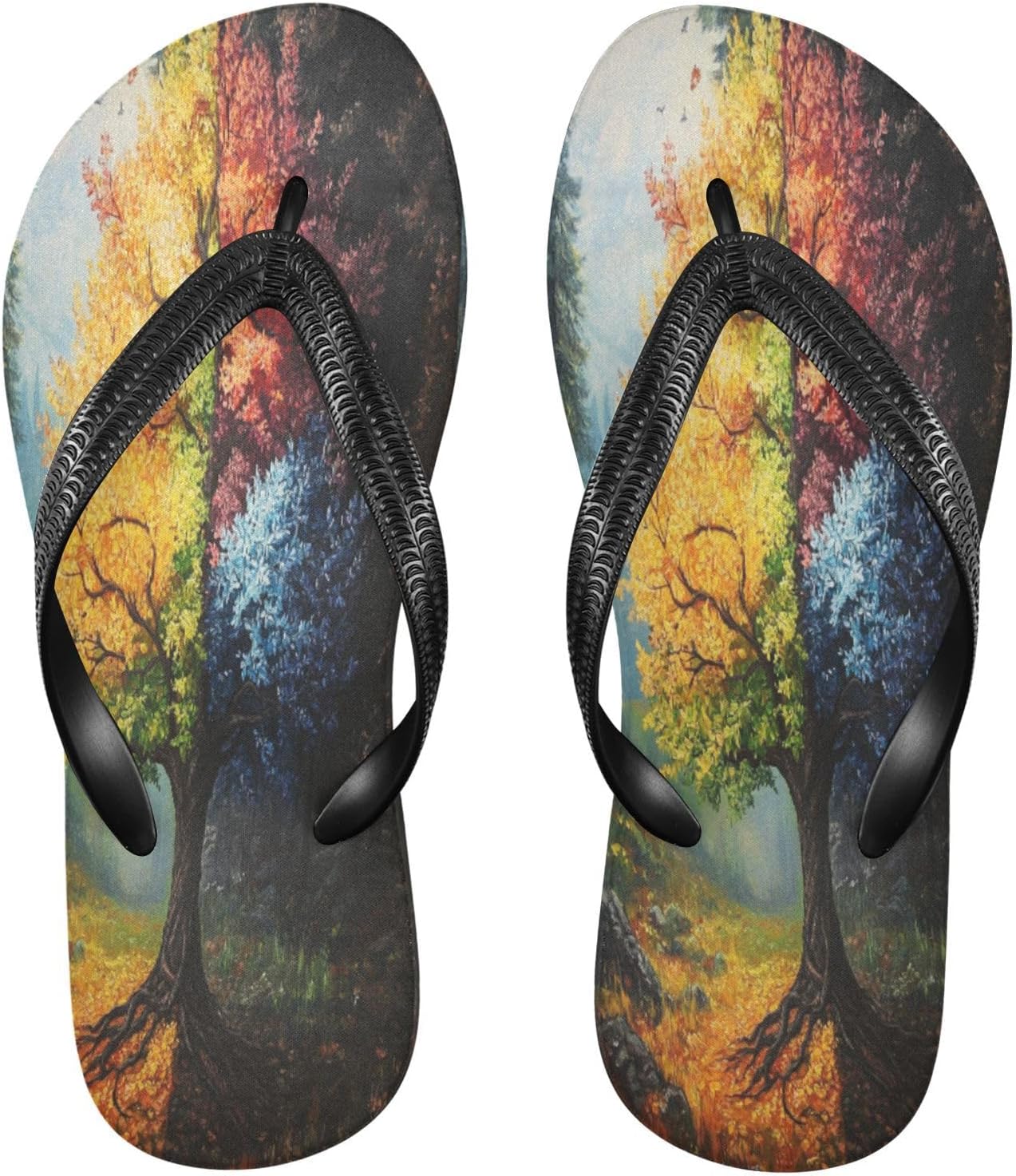 

Яркие пляжные шлепанцы в виде дерева, сандалии с резиновой подошвой, нескользящие летние тапочки для женщин и мужчин Sinestour, Colorful Tree