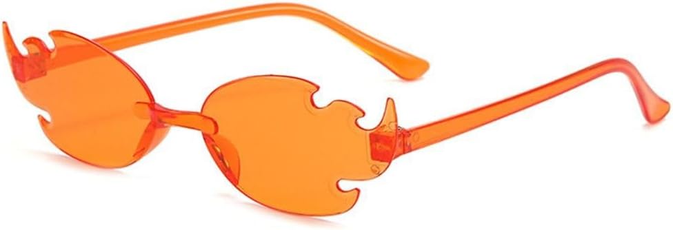 

Красочные солнцезащитные очки в форме пламени, забавные солнцезащитные очки без оправы в форме пламени, очки для вечеринок и косплея для женщин и мужчин HYYZZC, Orange Red