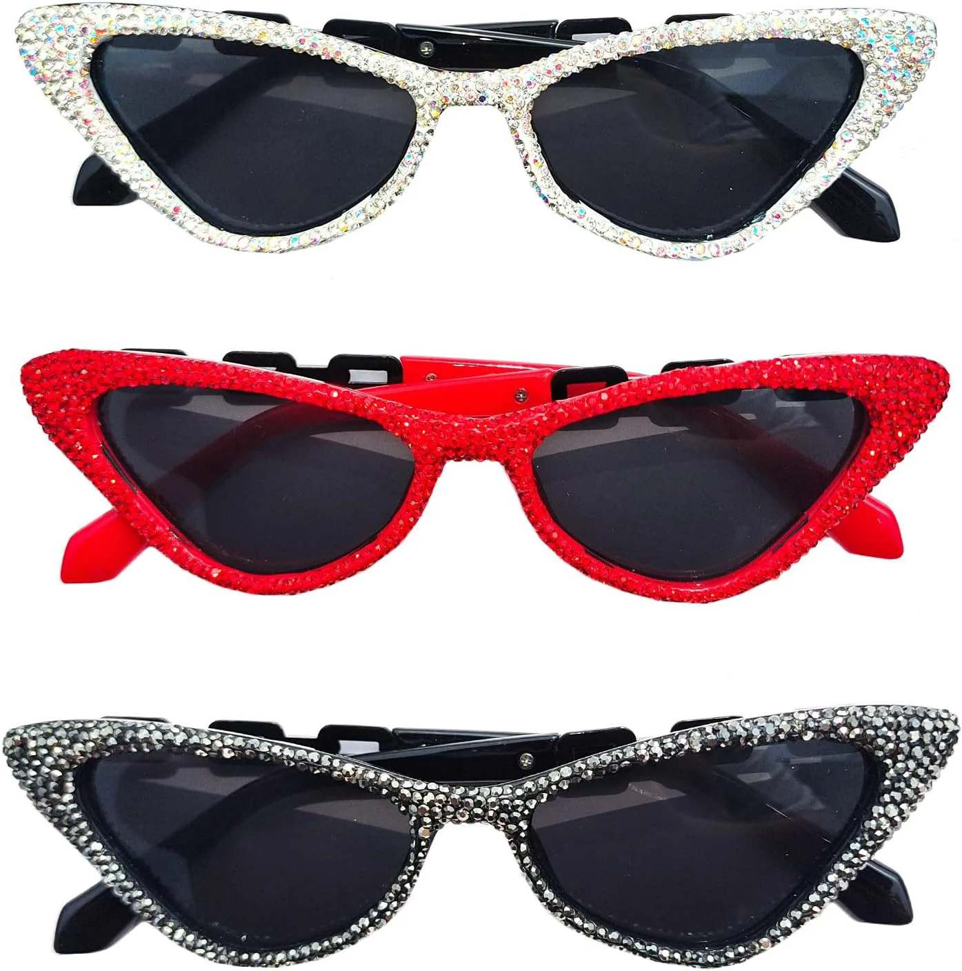 

Willochra Модные блестящие солнцезащитные очки со стразами, женские очки «кошачий глаз» с бриллиантами, модные праздничные очки для женщин, 3pcs-black&black White&red