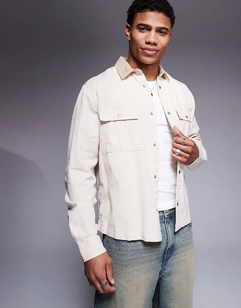 

Свободная фактурная рубашка цвета экрю ASOS DESIGN