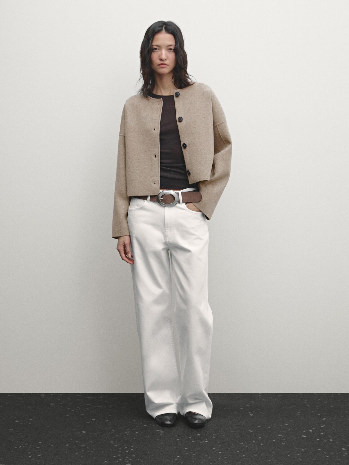

Укороченный трикотажный жакет с пуговицами Massimo Dutti, коричневый