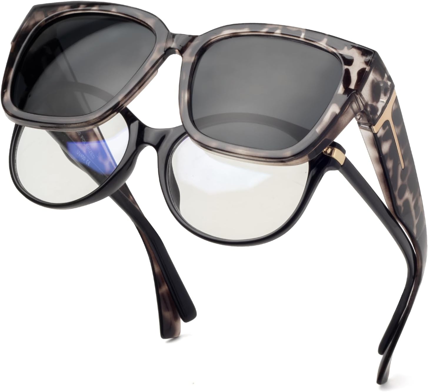 

Солнцезащитные очки с поляризованным покрытием, надеваемые поверх обычных очков, для женщин, квадратной формы, с защитой от УФ-излучения, легкие Face Shadow, Grey Leopard Frame/Grey Lens