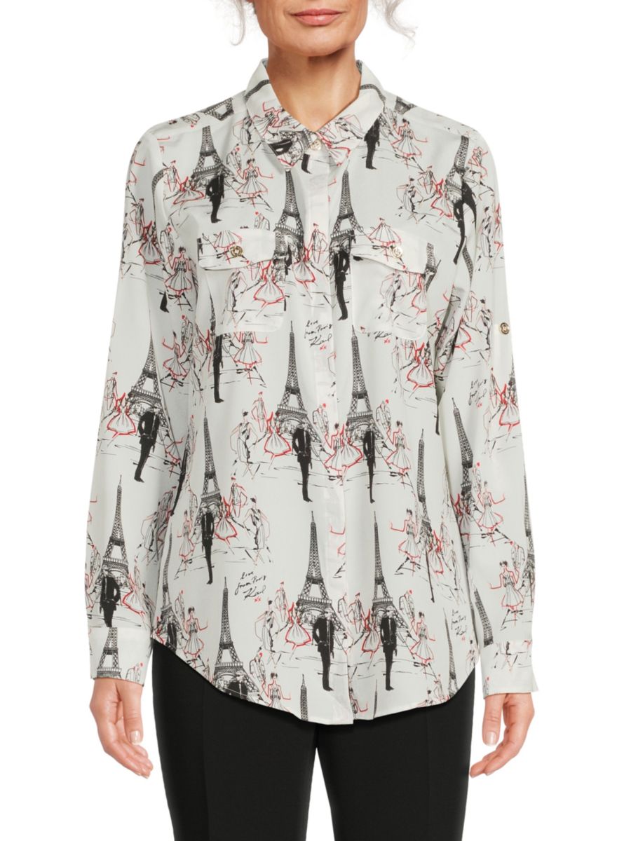 

Рубашка с принтом и закатанными рукавами Karl Lagerfeld Paris, цвет Soft White Combo