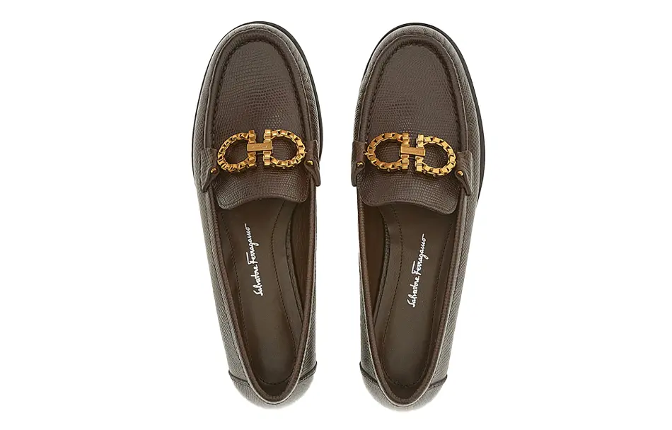 Туфли женские Ferragamo Gancini, темно-коричневй / зеленый — фото 4