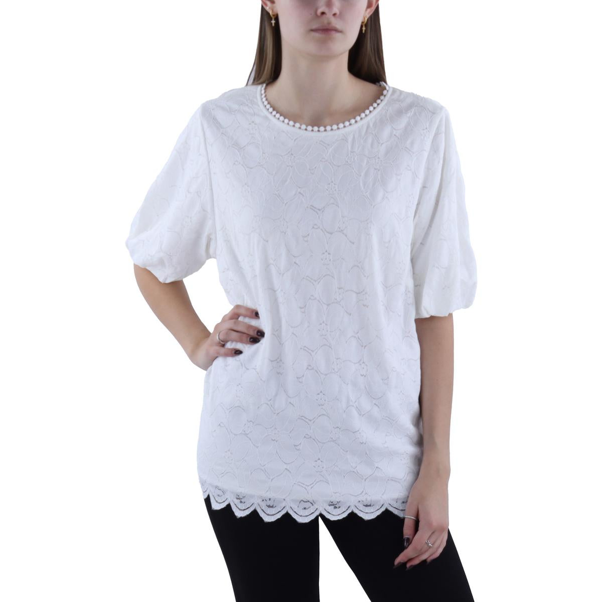 

Женская кружевная блузка с фестонами размера плюс Vince Camuto, цвет new ivory