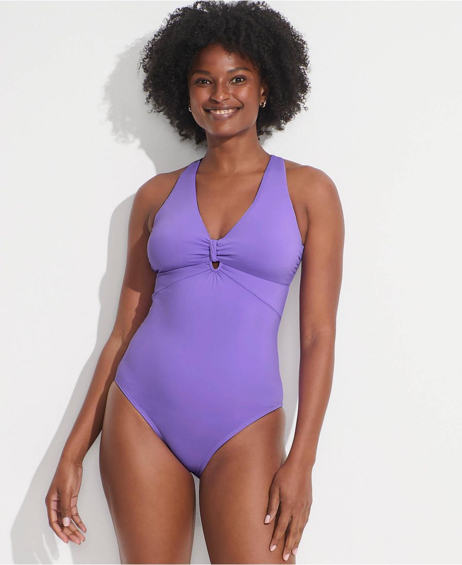 

Женский слитный купальник с узлом спереди, V-образным вырезом и высокой посадкой Lands' End, Lavender fusion