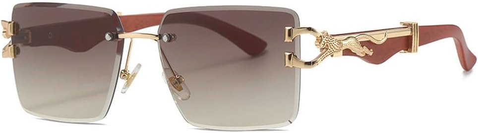 

Винтажные солнцезащитные очки без оправы для женщин и мужчин, мужские солнцезащитные очки класса люкс, модные, стильные, панк, металлические, с леопардовым принтом HVTVTLA, Tea