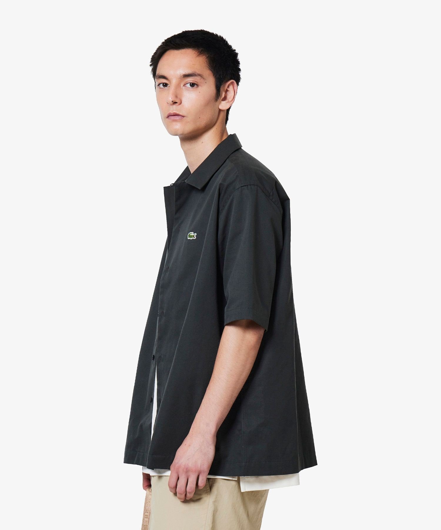 Рубашка с открытым воротником из смесовой шелковой ткани LACOSTE, Charcoal Gray — фото 3