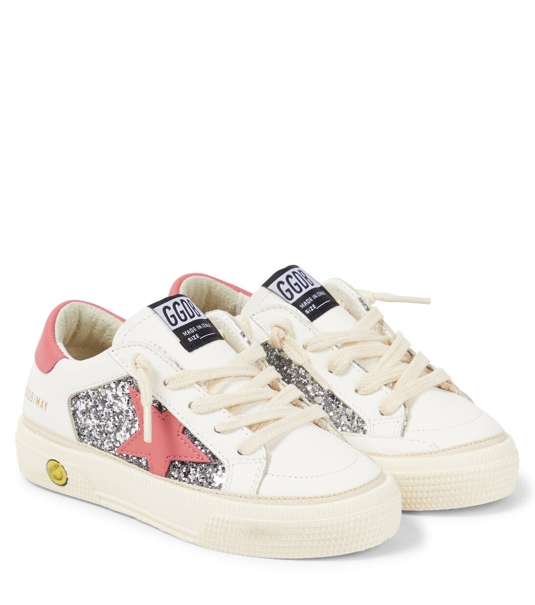 

Кроссовки из кожи с блестками Golden Goose Kids, цвет silver/white/red