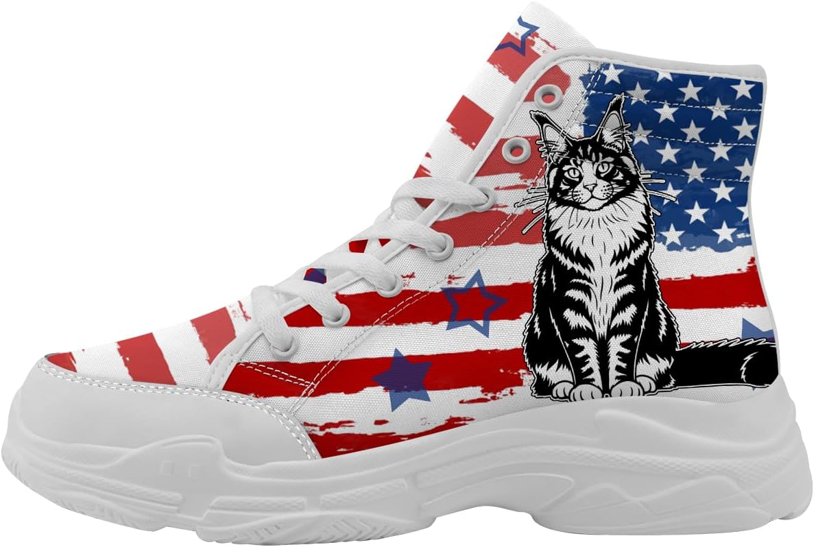 

Высокие кеды с американским флагом красного, белого и синего цвета для женщин, кроссовки на платформе с шнуровкой, подарки для нее и для него Generic