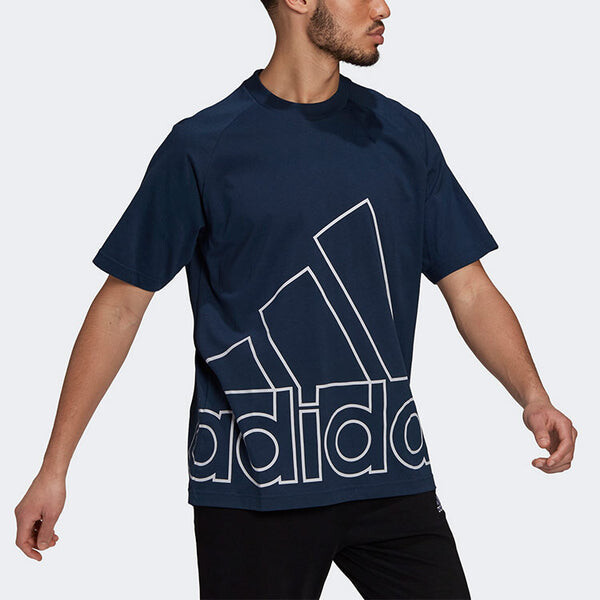 Футболка u big logo t printing sports round neck short sleeve navy blue Adidas, синий — фото 4