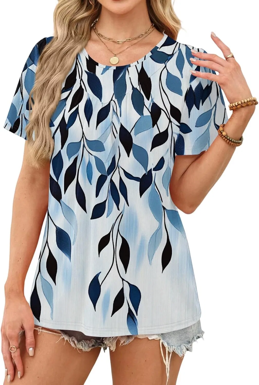 Блуза женская с коротким рукавом, Polyester, Spandex, 3-royal Blue — фото 2