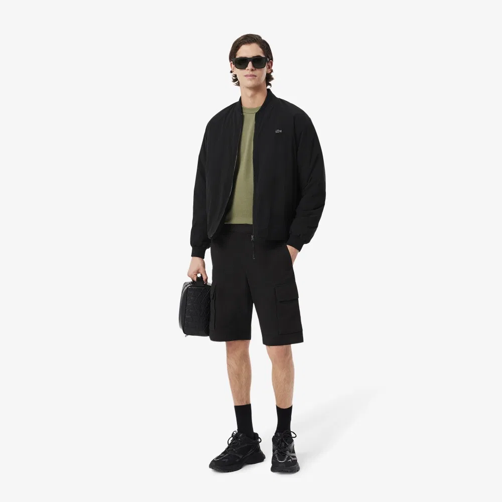 Мужские хлопково-льняные шорты-карго чёрные от Lacoste — фото 4